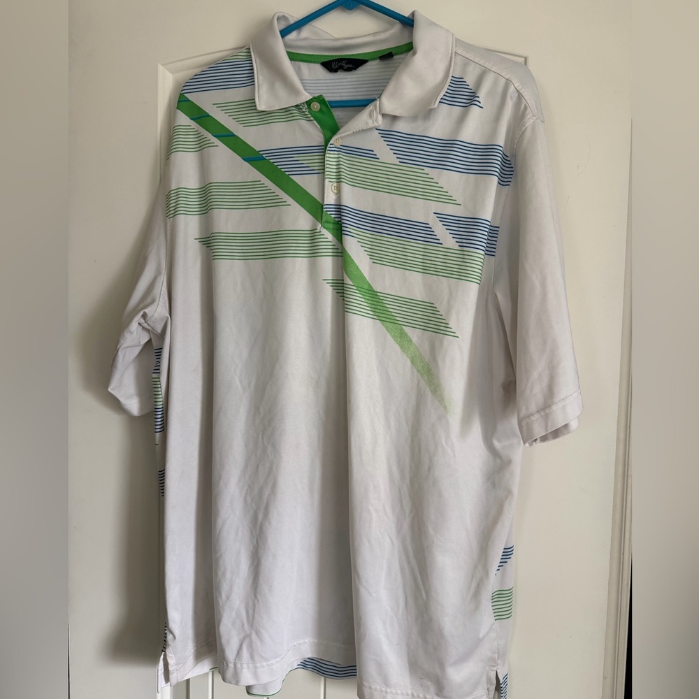 Walter Hagen White Polo with Green and Blue Accents